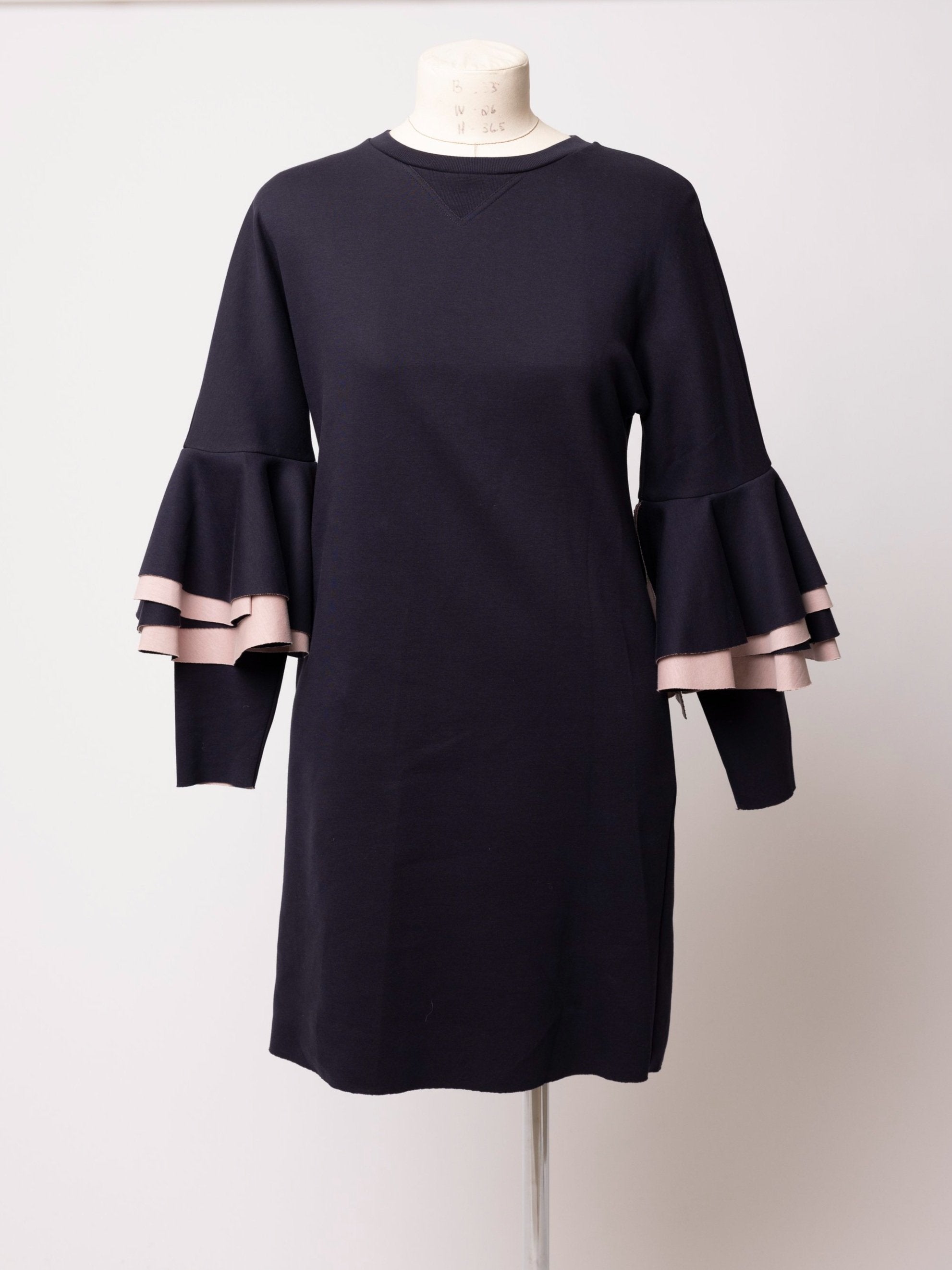 TED BAKER | Navy Knit Dress with Ruffle Sleeves The Vault By Volpe Beringer TED BAKER | Navy Knit Dress with Ruffle Sleeves The Vault By Volpe Beringer