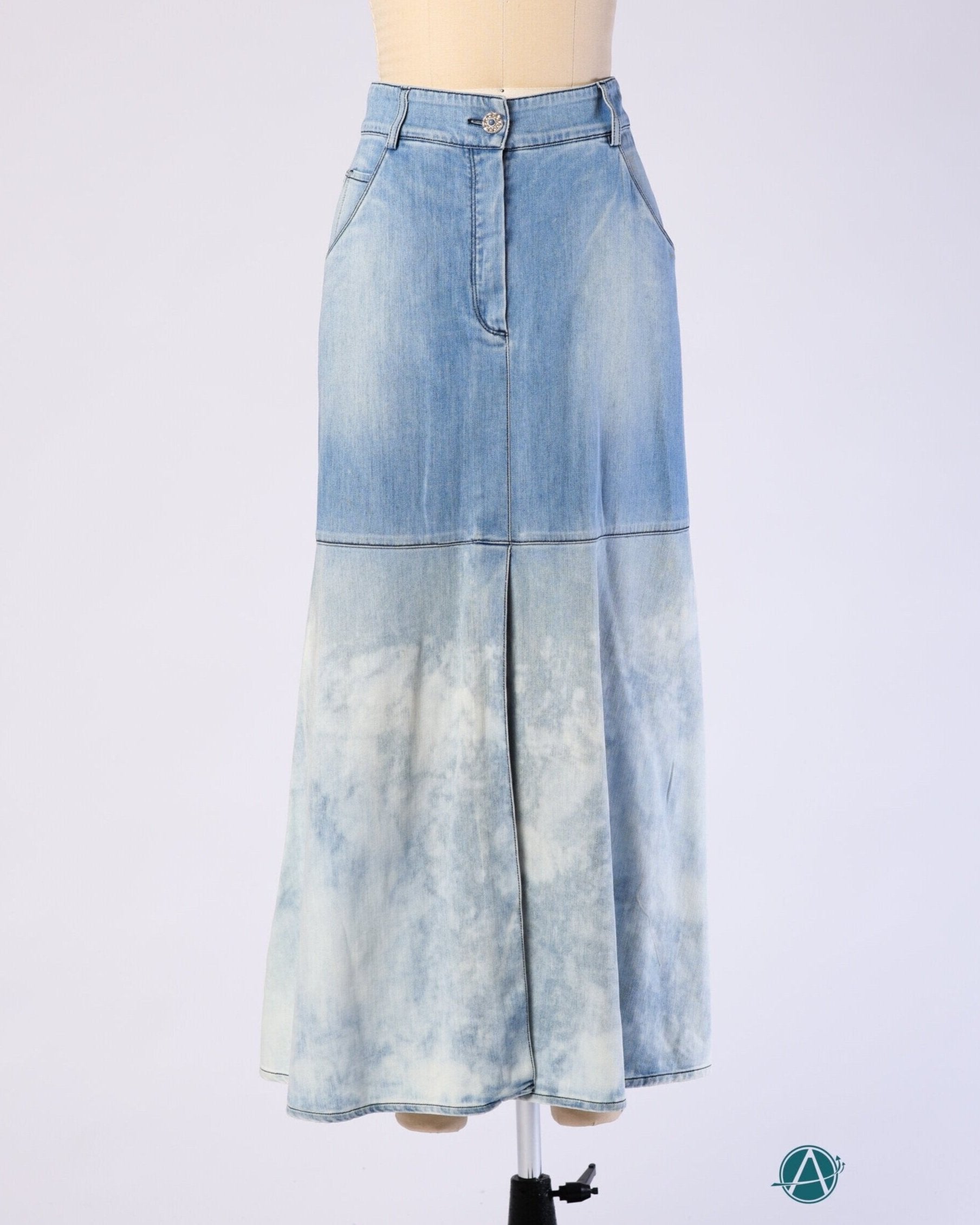 CHANEL | Light-washed Midi Denim Skirt