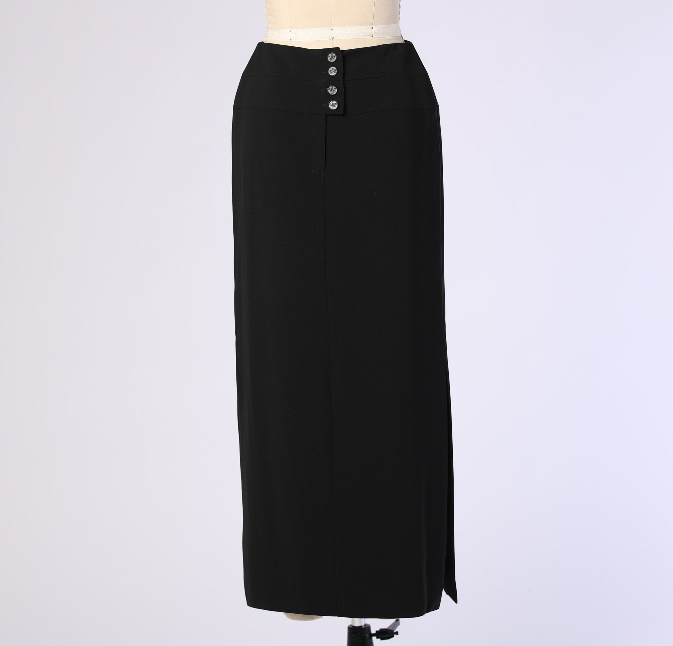 CHANEL Skirt FR46 Black Silk Satin Lace