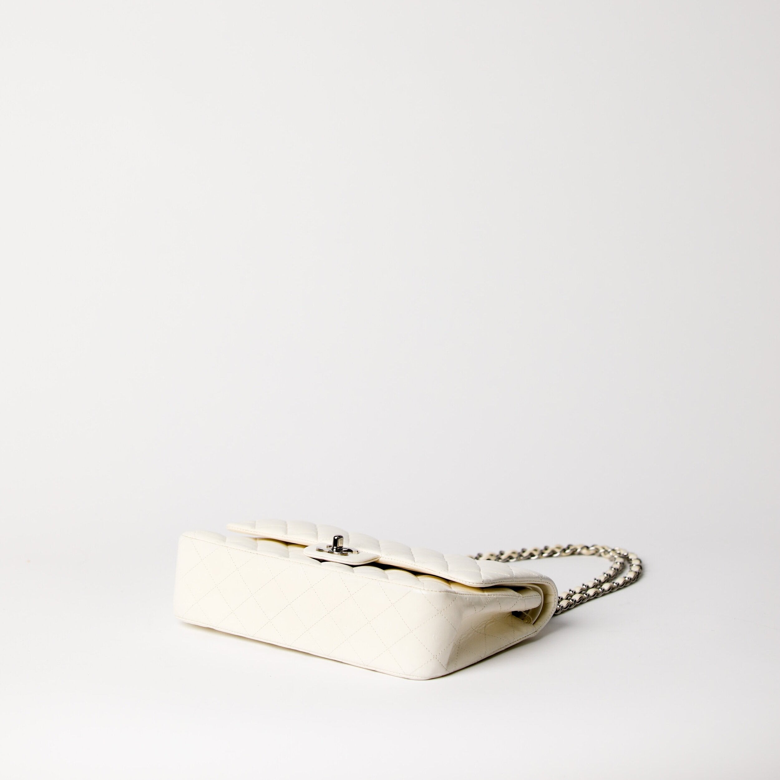 CHANEL  Classic White Leather Double Flap Medium Bag – The Vault