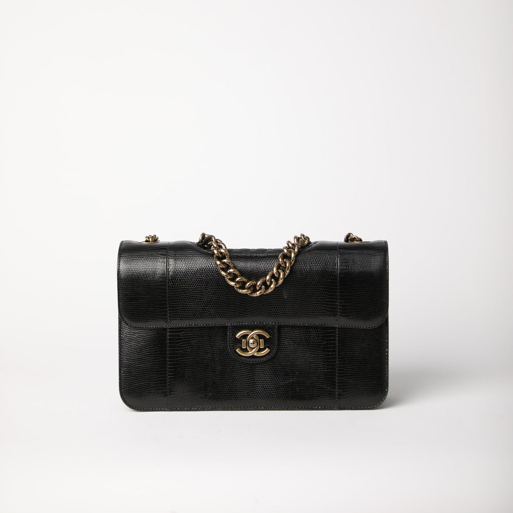 Chanel Black Quilted Leather Burled Wood Handled Tote Bag