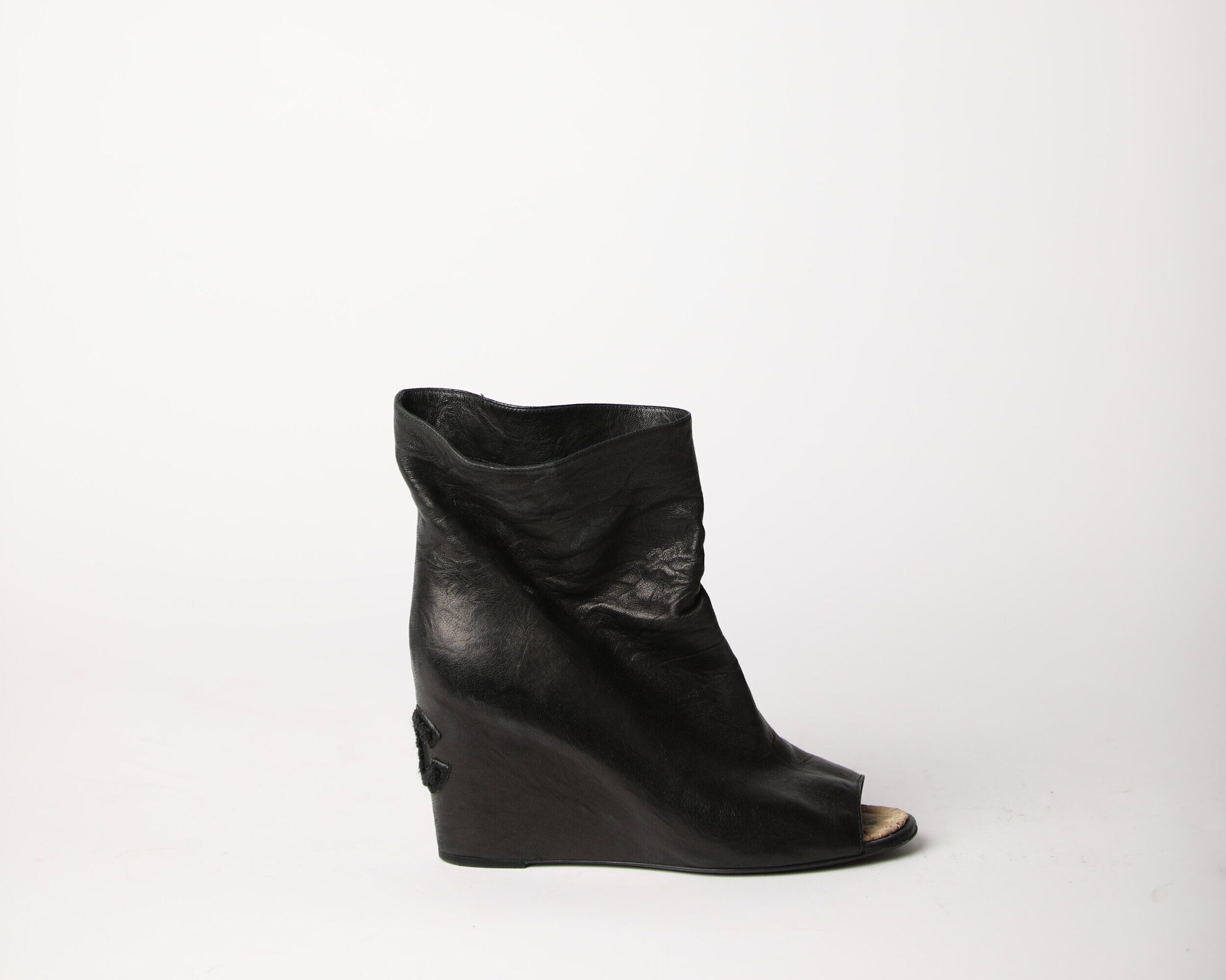 Chanel Boots Black Wedge Sole 36.5 Box Size Women US6.5 box