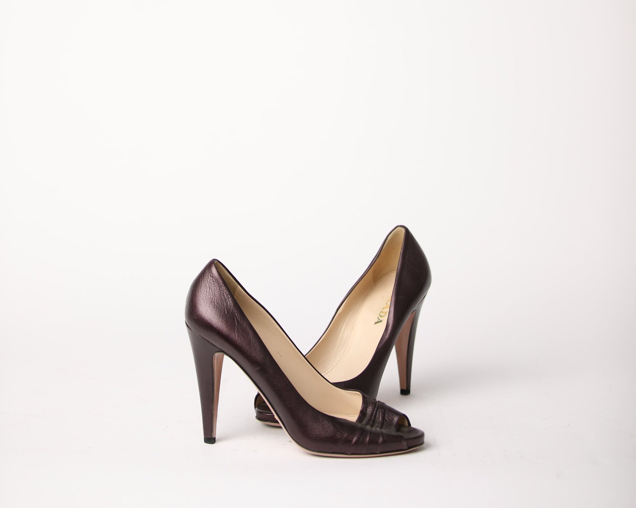 PRADA | Eggplant Leather Peep Toe – The Vault By Volpe Beringer